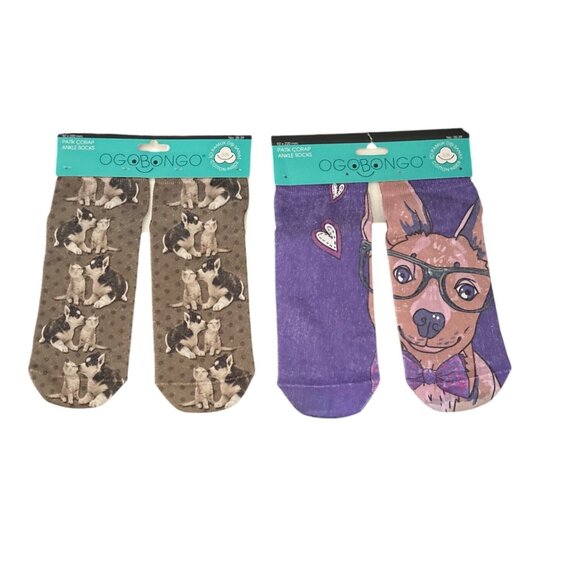 Ogobongo Accessories - Ogobongo Women's Bundle of Two Dog and Cat Ankle Socks from Germany NWT